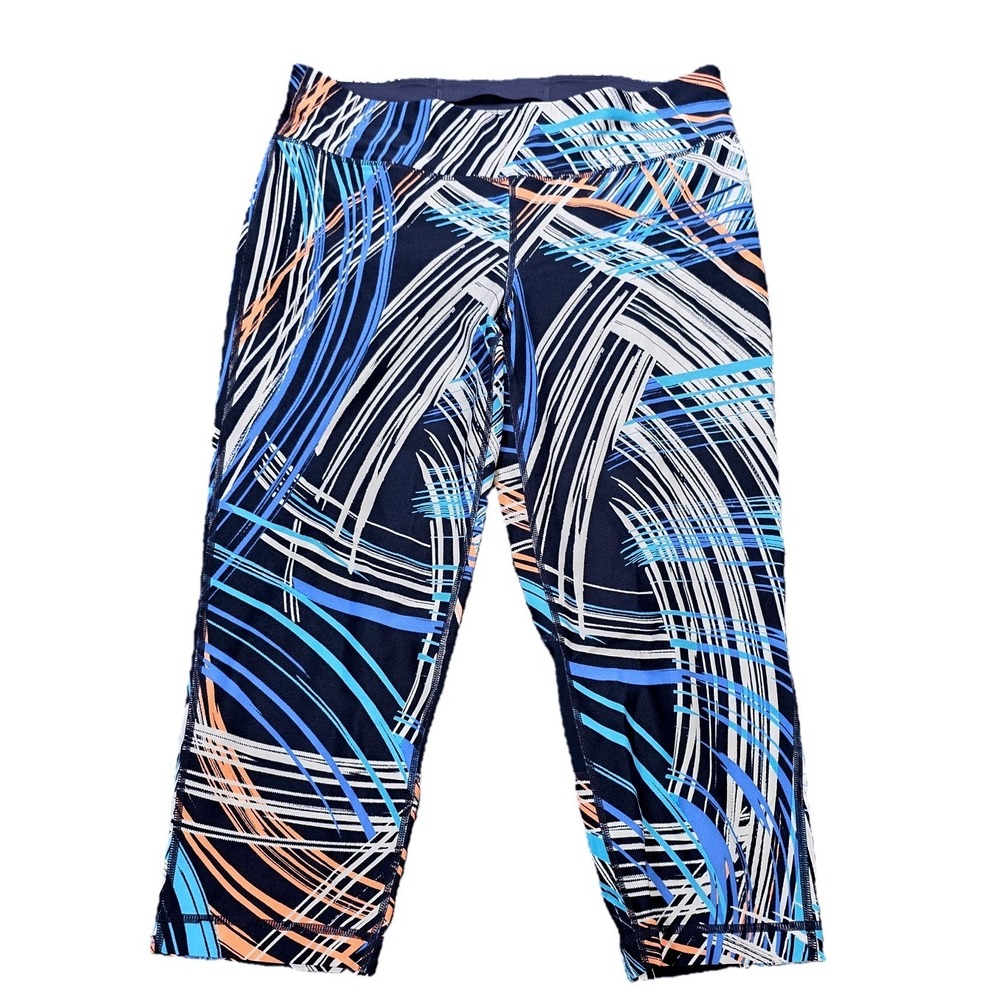 Tommy Hilfiger Sport Cropped Leggings Women's Size XL Navy Abstract Mesh Panel